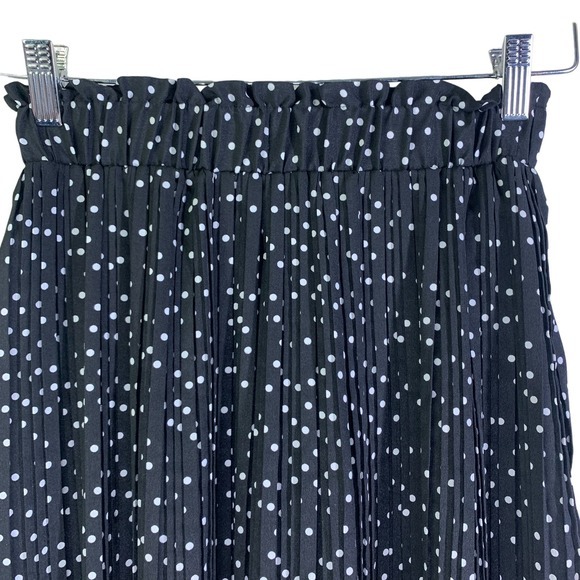 EXLURA Black & White Polka‎ Dot Pleated Ruffle Midi Skirt - Picture 3 of 13